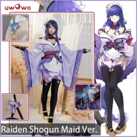 Only S M XL UWOWO Genshin Impact Fanart: Raiden Shogun Cosplay Costume Ei/Baal Kimono Maid Ver. 2-in-1 Maid&amp;Lingerie
