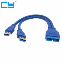Desktop Computer Usb 3.0 20 Pin Male To 2 Usb A Male Cable Adapter Connector For Asus P7P55/USB3 Gigabyte Msi Onda Motherboard