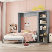 Murphy Bed,Full Size Bed,Folding bed,can be folded away into a cabinet,Multi-function Wall Bed with Shelves,Home furniture