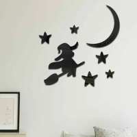 Halloween Black Witch Wallpaper DIY Acrylic Moon 3D Sticker Home Decor Solid Color Witch Mirror Surface Stickers Room Decoration