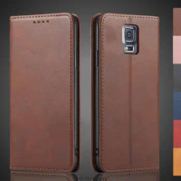 Magnetic attraction Leather Case for Samsung Galaxy S5 i9600 G9000 Holster Flip Cover Case Wallet Phone Bags Fundas Coque