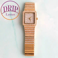 Drip Letter Gold Color Watch Ice for Men Hip Hop Fashion Jewelry Christmas Gift 2021 Trend
