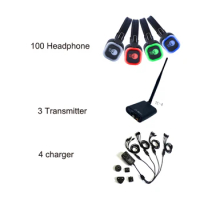 Silent Disco Led Wireless Headphones for Party (100 Headphone +3 TC-4Transmitter +4 Charger )