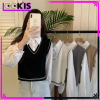 {COD} LOOKIS- Outer Top V-neck Knit Crop Korean Style Vest Rompi Rajut Tanpa Lengan Premium  Atasan 