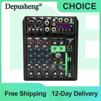 Professional 8 Channel Audio Sound Mixer Portable Mixing Console 48V Phantom 16DSP Effect Bluetooth USB PC Play Record Guitar