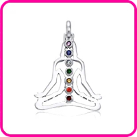 fashion silver Multicolor Crystal Buddha OHM Asana tujuh Chakra Yoga rantai kalung Pendant