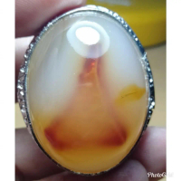 Cincin Akik Motif Gambar Dalam Batu Yakut Segitiga Antik