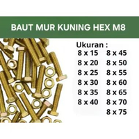 [ 25pcs ] Baut Mur Kuning Hex M8 x 15-70 Kunci 12 8 x 15