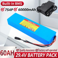 29V 60Ah 18650 Lithium ion Battery Pack 7S4P 24V Rechargeable Battery With 15A BMS+29.4V Charger