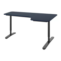 BEKANT 轉角書桌/工作桌 右側, 油氈 藍色/黑色, 160 x 110 公分
