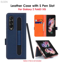Stand Leather Case With S Pen Slot For Galaxy Z Fold3 Wallet Card Holder Protective Cover For Samsung Galaxy Z Fold3