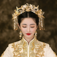 新款秀禾服頭飾新娘古裝金色流蘇發簪中式婚禮結婚發飾淺伊