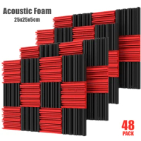 48 Pack 250x250x50mm Studio Acoustic Foam Sound Absorbing KTV Noise Absorption Foam Wedge Sound Proofing Wall Panels Black Red