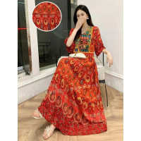 Ethnic style Nepal vintage Thailand travel long dress floral cotton silk embroidered beach dress wit