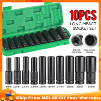 On Sale 10PCS 1/2 Inch Long Impact Socket Set Black Deep Box Set Tool Set Socket Wrench Set Tool Con