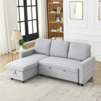 Reversible Sleeper Combo Sofa with Pullout Bed, Comfortable Linen L-Shaped Combo Sofa Sofa Bed