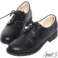 Ann’S學院氛圍-素色QQ軟底綁帶平底牛津鞋-黑(版型偏小)