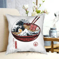 Great Ramen Wave White Pillow Case Printed Home Soft Throw Pillow Ramen Ramen Bowl Ramen Noodles Japan Japanese The