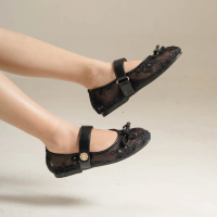 Dianable - Lizzy Lace Flatshoes Sepatu Wanita | Black Cream Velvet Fabric Lace Material Non Slip Sol