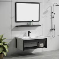 Stainless Steel Bathroom Cabinet With Mirror Sink Toilet StGood Fast To SG orage Cabinet With Mirror Bathroom Sink Toilet Cabinet Waterproof Wall-Mounted Alumimum Simple Washst Package