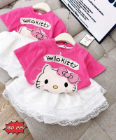 [MeoKids] D9S - Set Bộ Chân Váy 3 Tầng Phối Ren Kèm Áo Mèo Hồng Dễ Thương Chất Cotton Loang Xịn