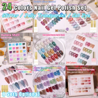 Vendeeni 24 Colors/Set Glitter Broken Diamond Gel Nail Polish UV Magnetic Cat Eye Gel Varnish Jelly Transparent Nail Gel Lacquer