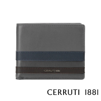 【Cerruti 1881】義大利頂級小牛皮4卡零錢袋短夾皮夾 5693M(灰色 贈禮盒提袋)