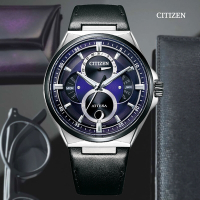CITIZEN 星辰 GENTS 光動能 鈦金屬月相潮男腕錶-皮錶帶 藍面42mm BU0066-11W 防水100米