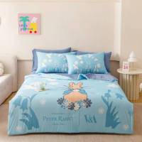 【PETER RABBIT 比得兔】比得兔與V&A博物館 冰絲床包涼被四件組-甜蜜花嫁(加大尺寸/正版授權/涼被/床包)
