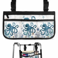 Mediterranean Style Ocean Stripes Starfish Octopus Wheelchair Bag Armrest Side Bags Electric Scooter Storage Pouch