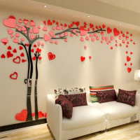 Love Tree Acrylic Wall Sticker Mirror Self-adhesive DIY Wall Decal 3D PVC Wallpaper Living Room TV Backgrond Wall Decal