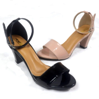 Heels Wanita Remaja Kekinian Hitam Karet Hak Tinggi 7cm
