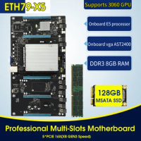 ETH79-X5 Mining Machine Motherboard Support 5GPU Slot Large Spacing MSATA 128GB SSD And DDR3 8G1600*1 Memory KIT
