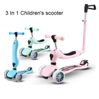 3 In 1 Children's scooter Scooter with Flash Wheels Kick Scooter for 2-12 Year Kids Adjustable Height Foldable Children Scooter