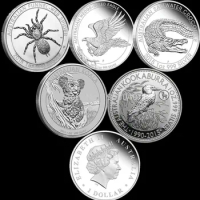 Mix 5pcs/lot,1 One Troy Oz Silver Plated Coins,Spider + crocodile + koala +Wedge Eagle+ kookaburra,High Quality Co