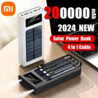 Xiaomi 500000mAh Solar Power Bank Portable 4 Built-in Cables External Battery LED Light Power Bank for Xiaomi Samsung iPhone