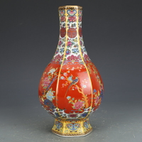 景德鎮陶瓷器擺件雍正琺瑯彩六方瓶仿古瓷器古董古玩玄關干花花瓶