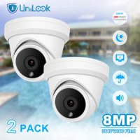 UniLook 8MP 4K Turret POE IP Camera 2pcs Built in Microphone CCTV Security Camera Outdoor Hikvision Compatible IP66 H.265 IR30m