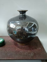 日本回流瓷器昭和時期天目釉花瓶罐子瓶，天目釉瓶，全品，帶款，