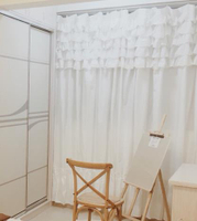 韓國同款五層荷葉邊層層疊乳白色純棉窗簾臥室客廳窗簾可定制