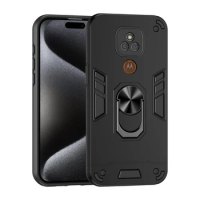 Rugged Armor Shockproof Phone Case For Motorola Moto E7 Plus 6.5 inches Metal Ring Holder TPU Frame Hard Plastic Back Cover