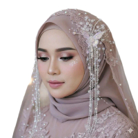 Headpiece Kupu-kupu Earcuff Aksesoris Hiasan Rambut Elegan dengan Detail Mutiara dan Renda Cocok unt