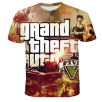 2024 3D Printing Grand Theft Auto Game Gta 4/5 Printed T shirts Short Sleeve Tshirt Children's Clothing Top T-shirt GTA5 Kids