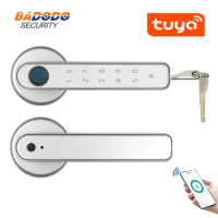 Tuya APP Remote Control Smart Fingerprint Password Lock Electric Biometrics Number Single Latch Door Lock With Key