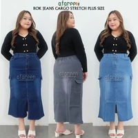 AFAREEN - Rok Cargo Rok Jeans Span / Rok Jeans Panjang Wanita / Skrit Jeans Stretch Melar Rok Cargo 