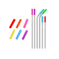8Pcs Food Grade Silicone Straw Covers Reusable Metal Straw Case Removable Silicone Drinking Straws Tips Bar Accessories