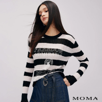 【MOMA】休閒黑白橫條標語毛衣(黑色)