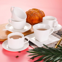 陶瓷酒店西餐餐具創意奶茶杯碟簡約風咖啡餐廳定制歐式純白咖啡杯