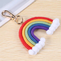 Macrame Rainbow Keyring, Handwoven Keychain, Bohemian Colourful Rainbow Key Pendant for Car Key Handbag Purse, D