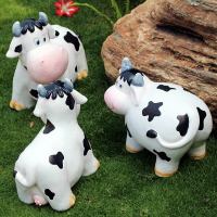 花園裝飾 庭院別墅幼兒園裝飾動物擺件樹脂工藝品卡通奶牛擺件